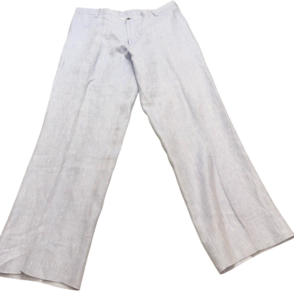 Charleston Khakis Mens Light Blue 100% Linen Herringbone Dress Pants 37R 32L